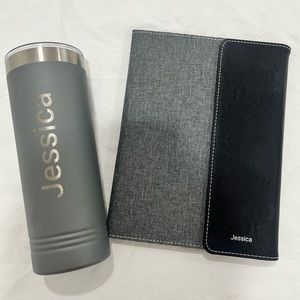 Business/Travel bundle - thermos, notebook, mug, & pizza cutter.  “Jessica”